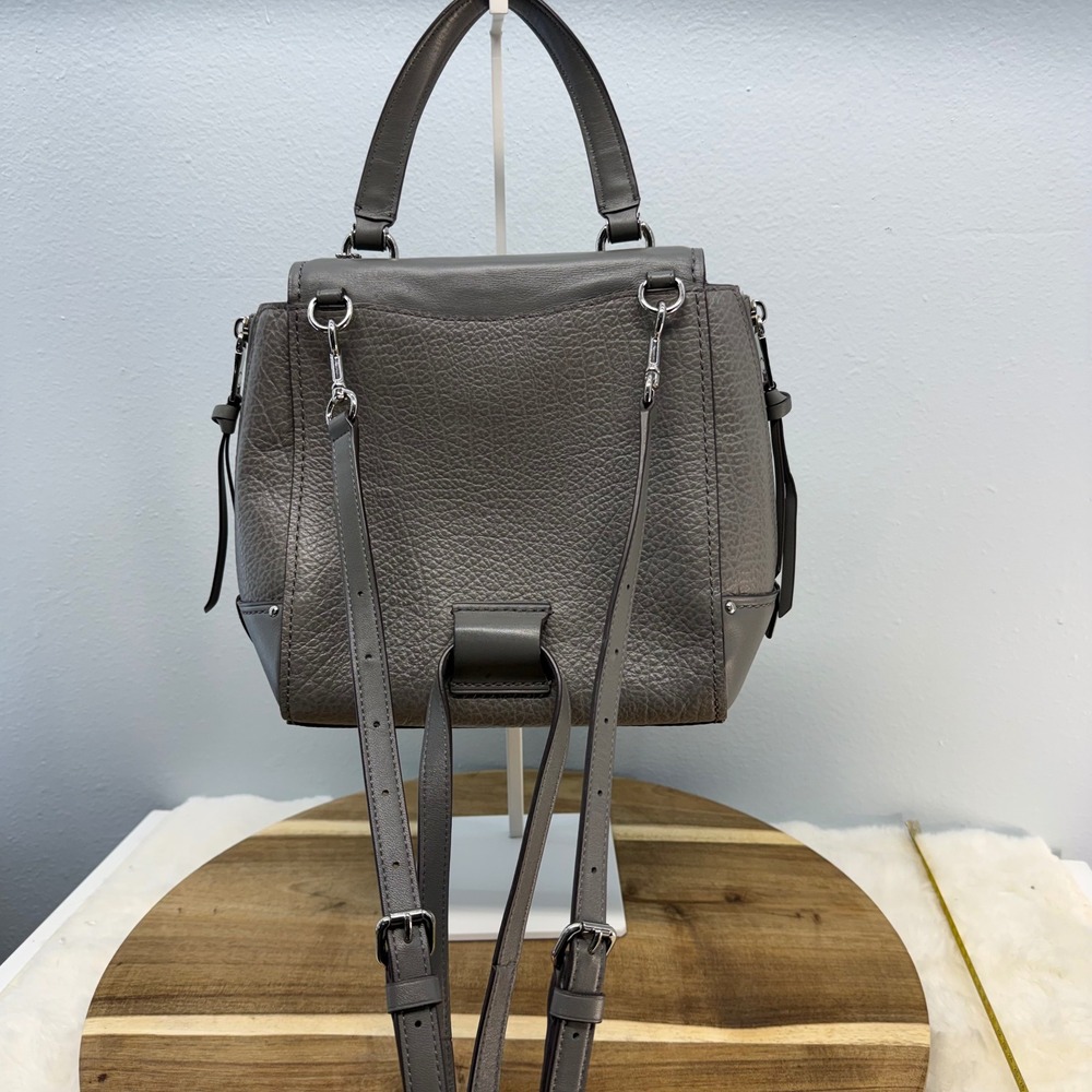 Coach Faye Convertible Backpack Gray Leather Turnlock 3 Way Bag Buffalo Embossed - Picture 5 of 16